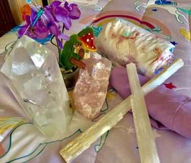 crystals on a reiki table